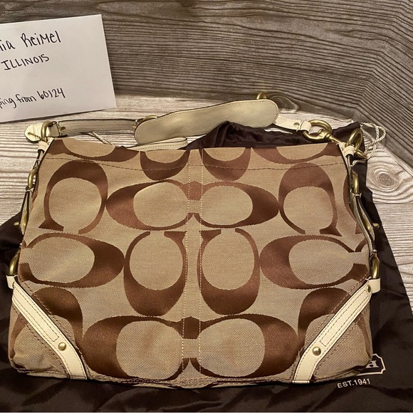 Used in Good Condition Coach Brown and Tan Carly Hobo Purse - Picture 6 of 10